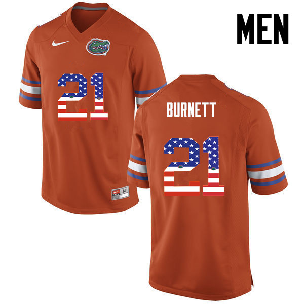Men Florida Gators #21 McArthur Burnett College Football USA Flag Fashion Jerseys-Orange - Click Image to Close
